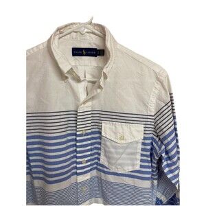 Men's Ralph Lauren Long Sleeve Shirt Lightweight Cotton Striped Blue Size Small